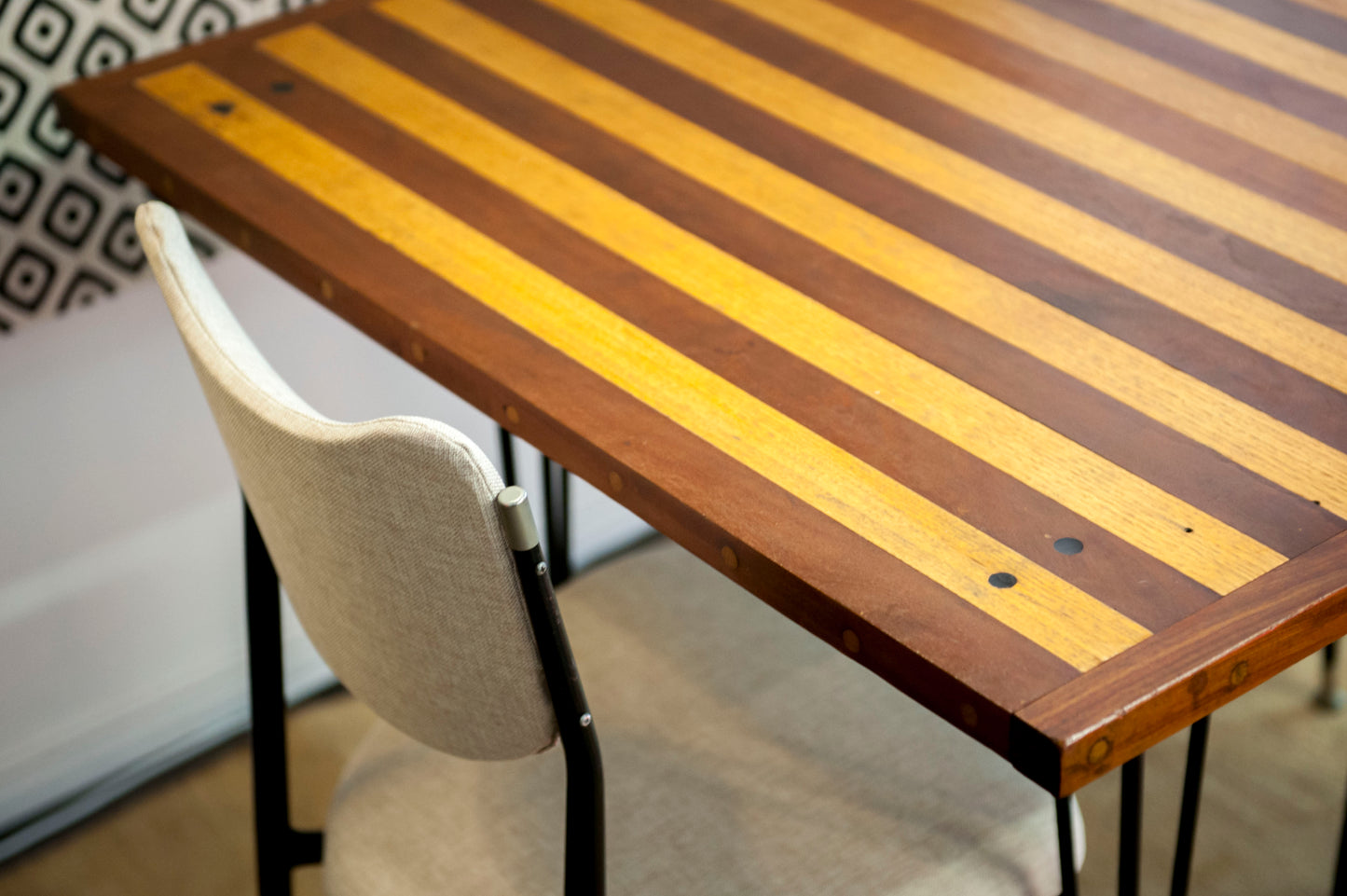 Stripe Detail Retro Reclaimed Wood Dining Table
