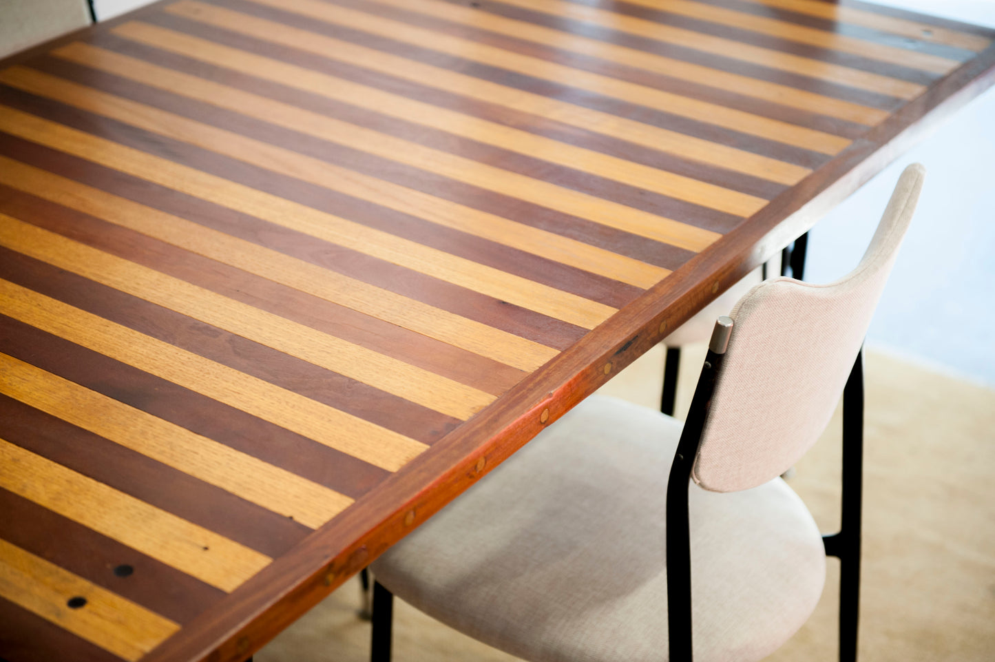 Stripe Detail Retro Reclaimed Wood Dining Table