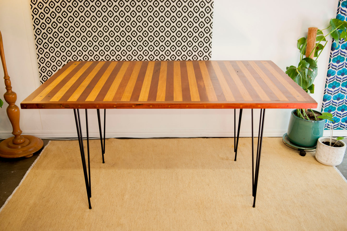 Stripe Detail Retro Reclaimed Wood Dining Table