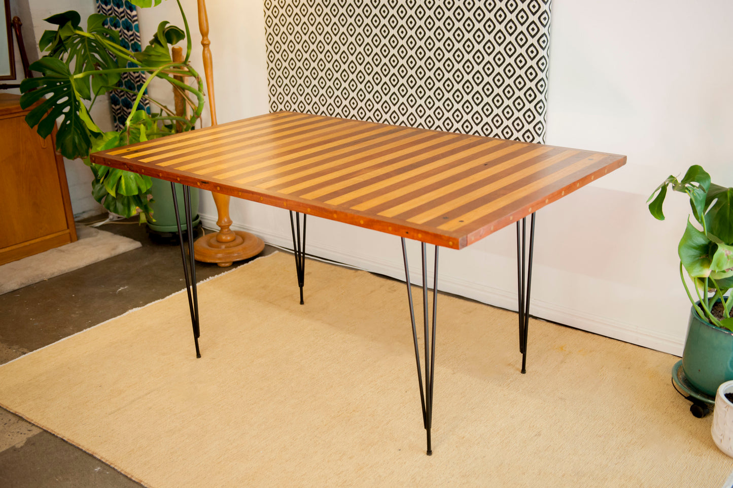 Stripe Detail Retro Reclaimed Wood Dining Table