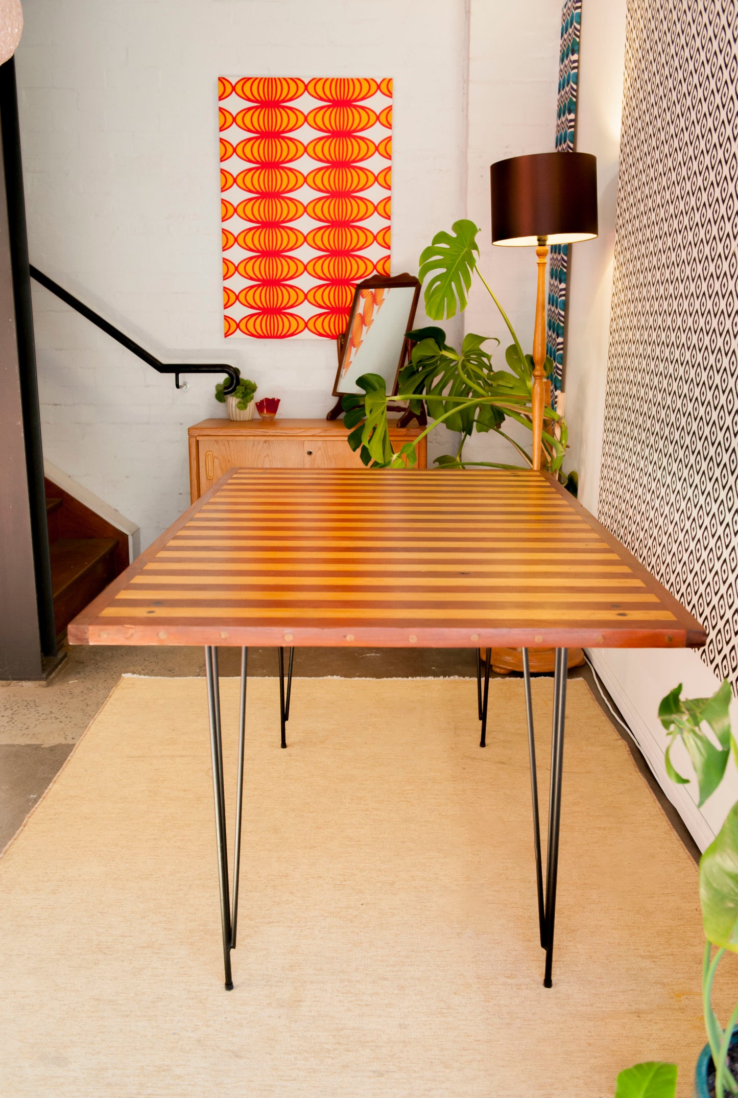 Stripe Detail Retro Reclaimed Wood Dining Table