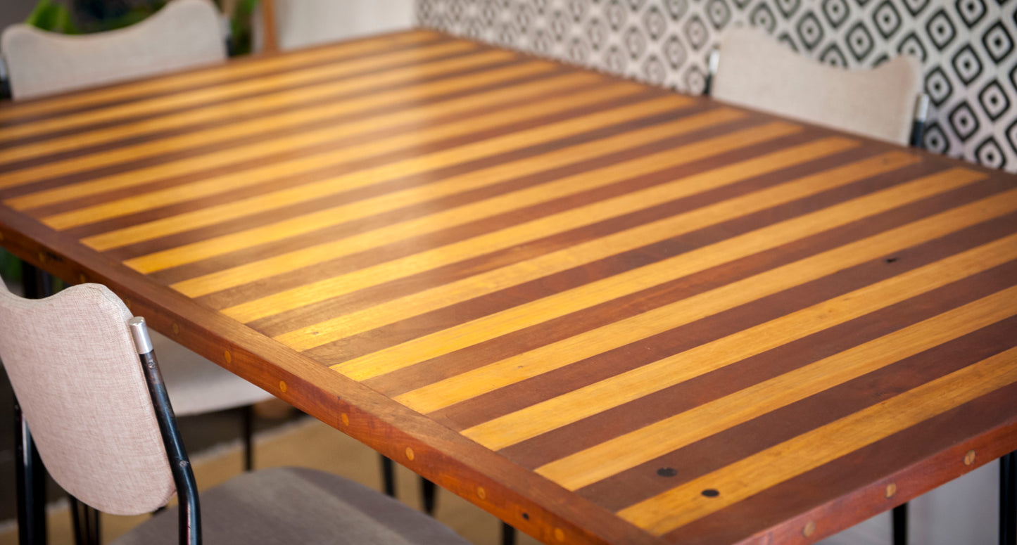 Stripe Detail Retro Reclaimed Wood Dining Table