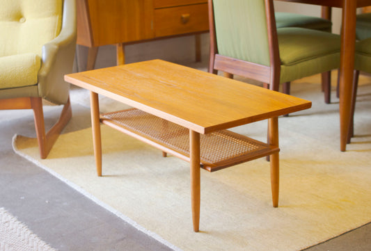 Coffee Table with Rattan Shelf