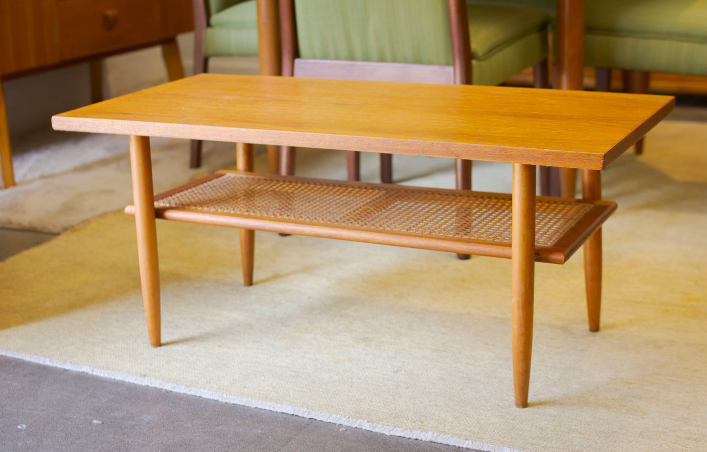 Coffee Table with Rattan Shelf